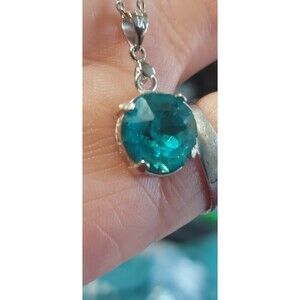 Sterling silver teal rhinestone pendant with 20" diamond cut chain